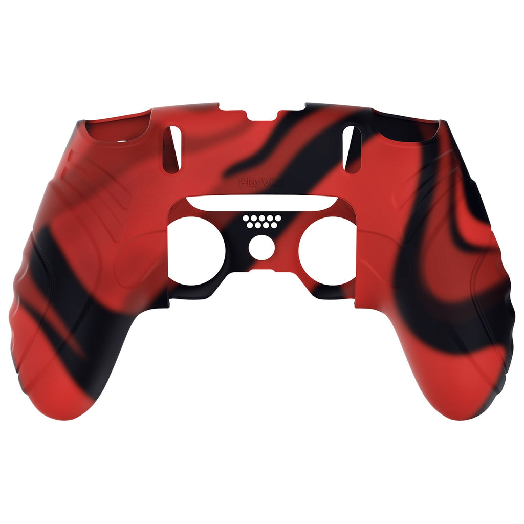 PlayVital Guardian Edition Anti-Slip Ergonomic Silicone Cover Case with Thumb Grip Caps for PS5 Edge Controller - Red & Black PlayVital