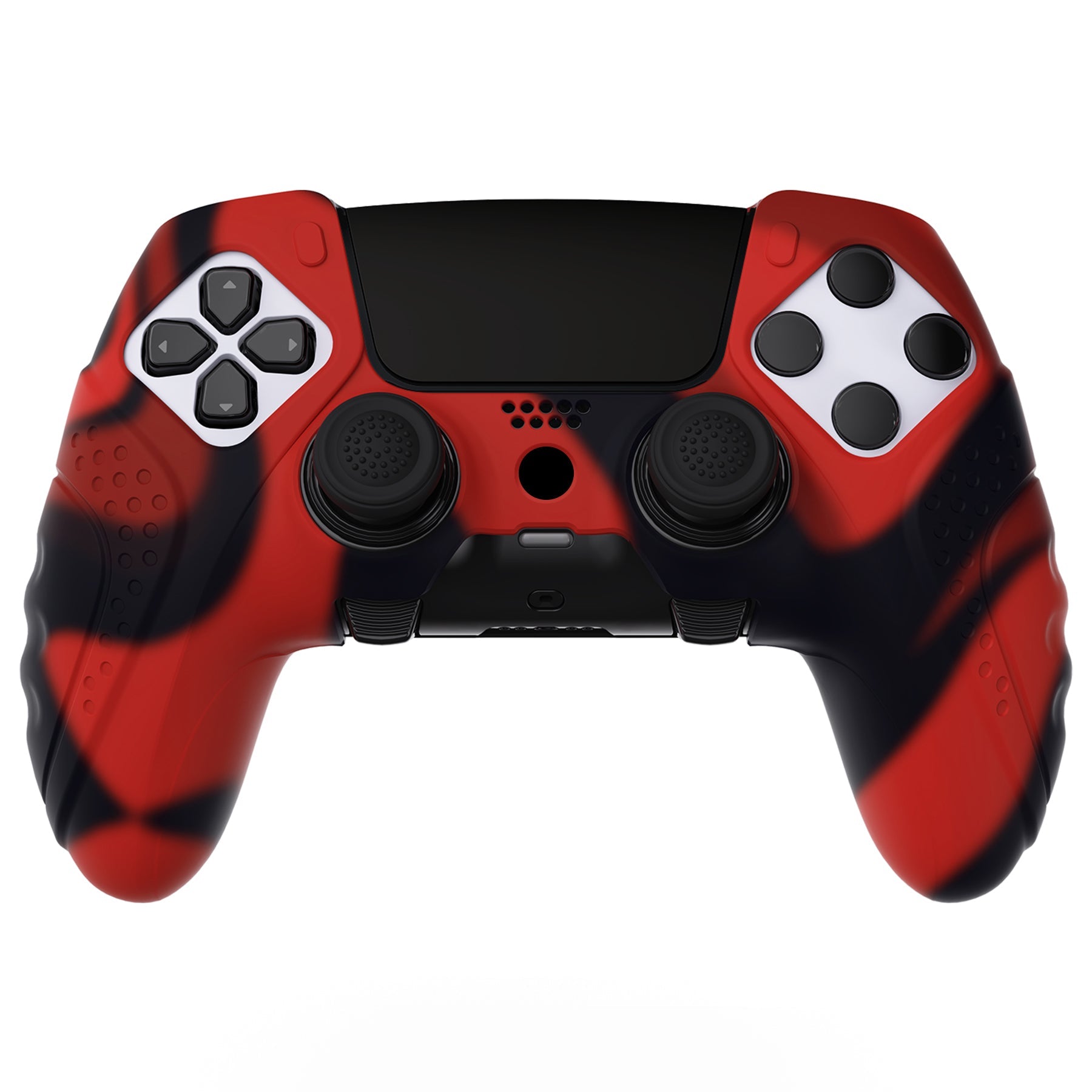 PlayVital Guardian Edition Anti-Slip Ergonomic Silicone Cover Case with Thumb Grip Caps for PS5 Edge Controller - Red & Black PlayVital