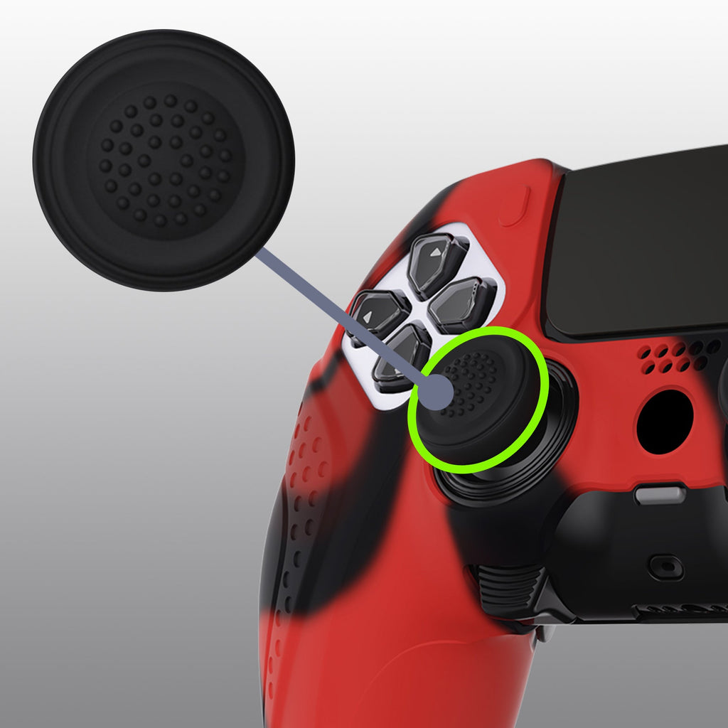 PlayVital Guardian Edition Anti-Slip Ergonomic Silicone Cover Case with Thumb Grip Caps for PS5 Edge Controller - Red & Black PlayVital