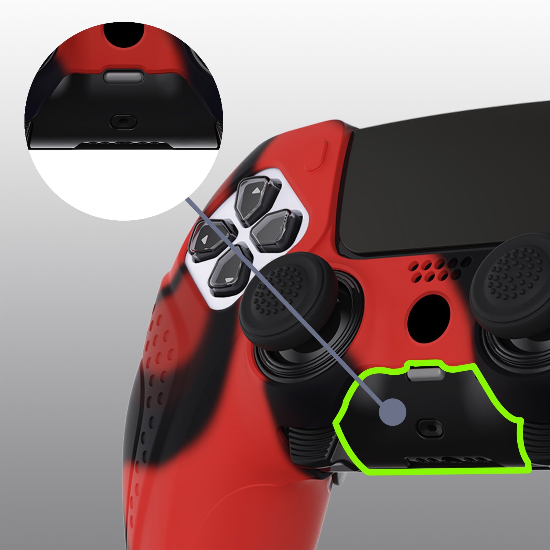 PlayVital Guardian Edition Anti-Slip Ergonomic Silicone Cover Case with Thumb Grip Caps for PS5 Edge Controller - Red & Black PlayVital
