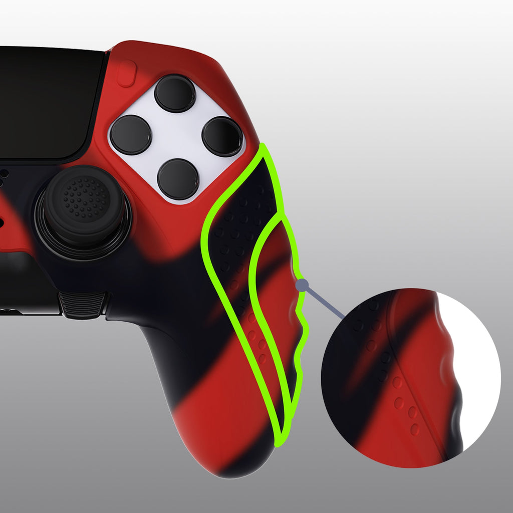 PlayVital Guardian Edition Anti-Slip Ergonomic Silicone Cover Case with Thumb Grip Caps for PS5 Edge Controller - Red & Black PlayVital