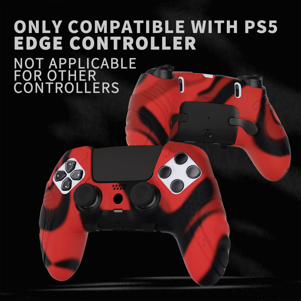 PlayVital Guardian Edition Anti-Slip Ergonomic Silicone Cover Case with Thumb Grip Caps for PS5 Edge Controller - Red & Black PlayVital