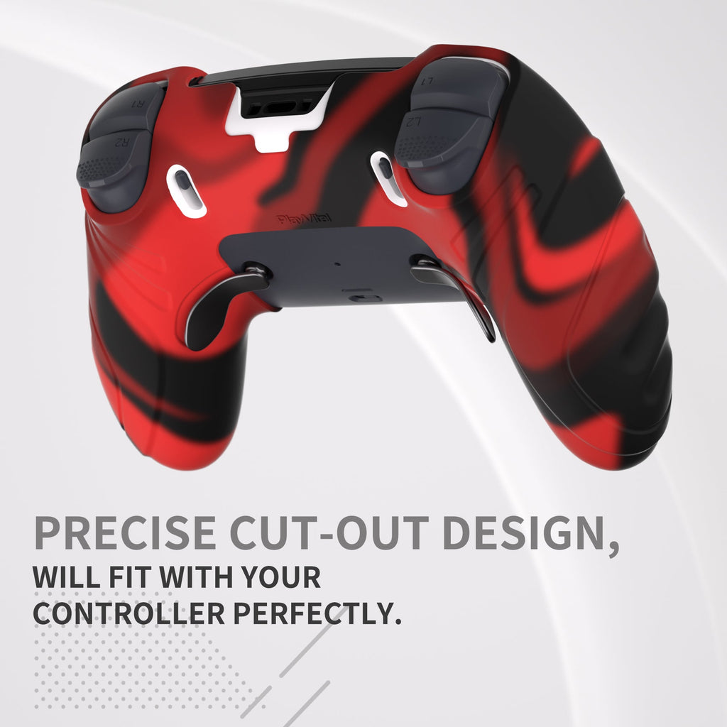 PlayVital Guardian Edition Anti-Slip Ergonomic Silicone Cover Case with Thumb Grip Caps for PS5 Edge Controller - Red & Black PlayVital