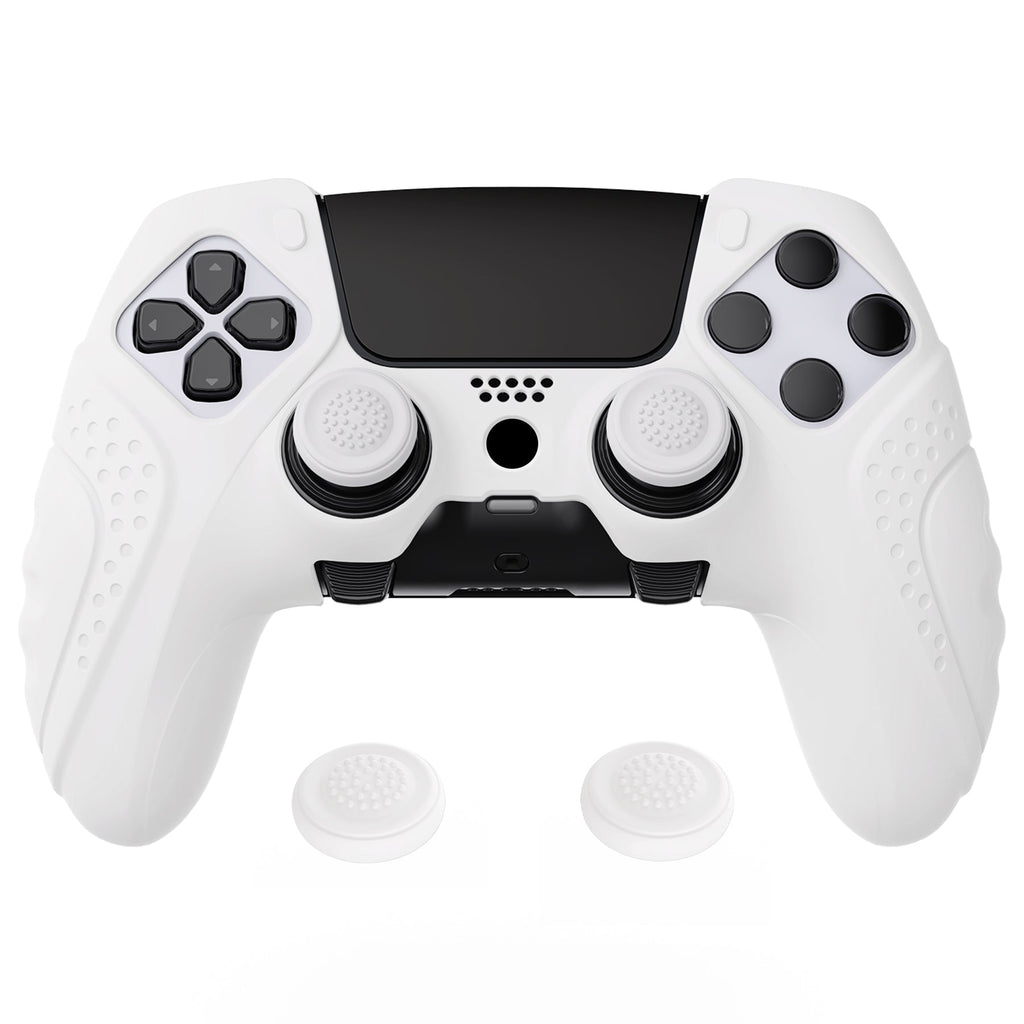 PlayVital Guardian Edition Anti-Slip Ergonomic Silicone Cover Case with Thumb Grip Caps for PS5 Edge Controller - White PlayVital