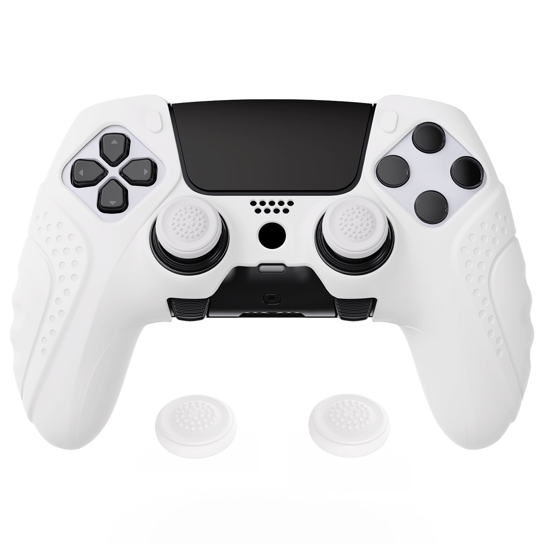 PlayVital Guardian Edition Anti-Slip Ergonomic Silicone Cover Case with Thumb Grip Caps for PS5 Edge Controller - White PlayVital