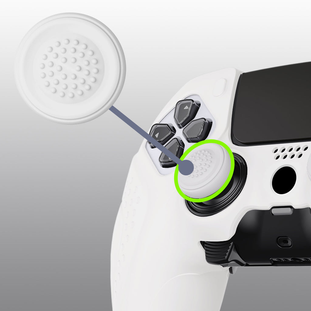 PlayVital Guardian Edition Anti-Slip Ergonomic Silicone Cover Case with Thumb Grip Caps for PS5 Edge Controller - White PlayVital