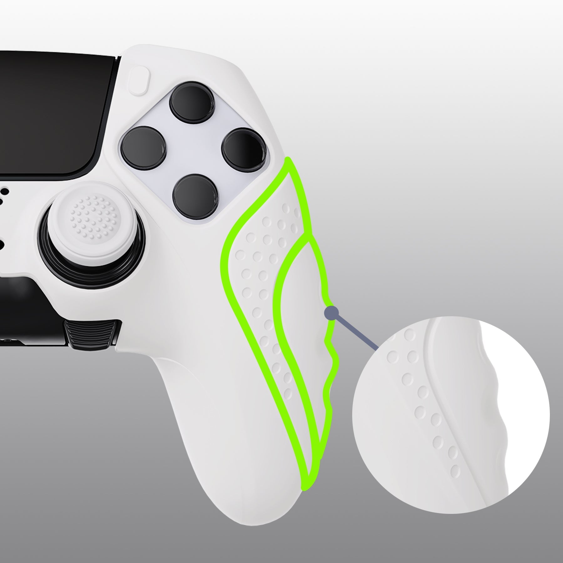 PlayVital Guardian Edition Anti-Slip Ergonomic Silicone Cover Case with Thumb Grip Caps for PS5 Edge Controller - White PlayVital