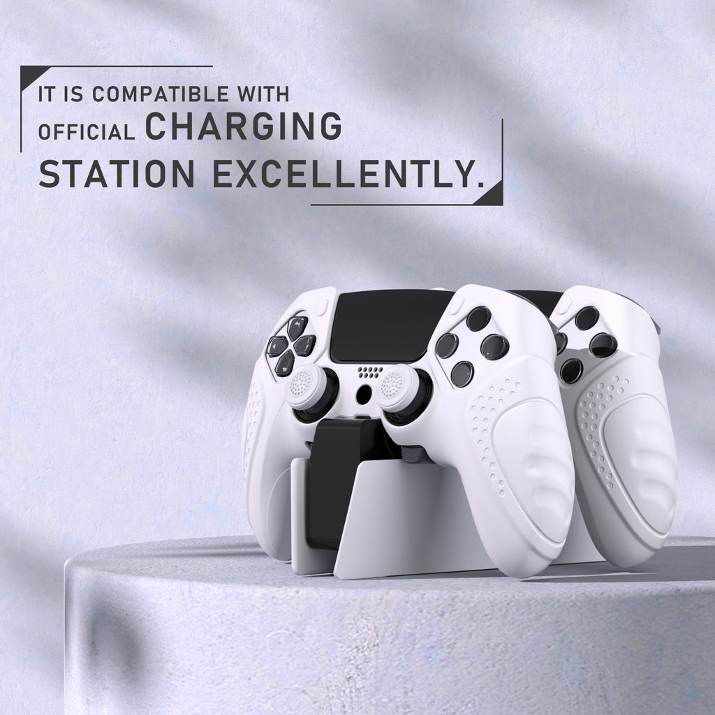 PlayVital Guardian Edition Anti-Slip Ergonomic Silicone Cover Case with Thumb Grip Caps for PS5 Edge Controller - White PlayVital