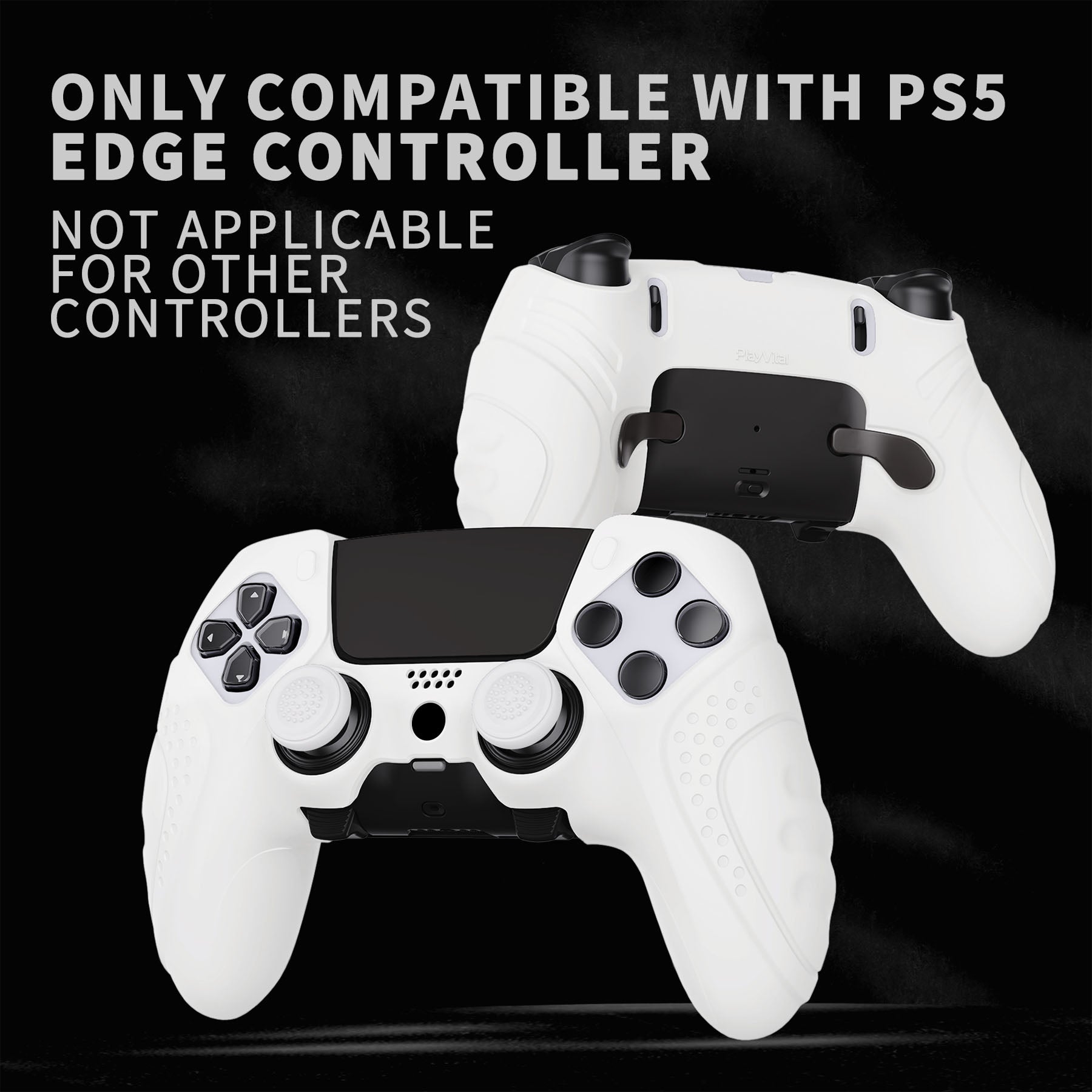 PlayVital Guardian Edition Anti-Slip Ergonomic Silicone Cover Case with Thumb Grip Caps for PS5 Edge Controller - White PlayVital
