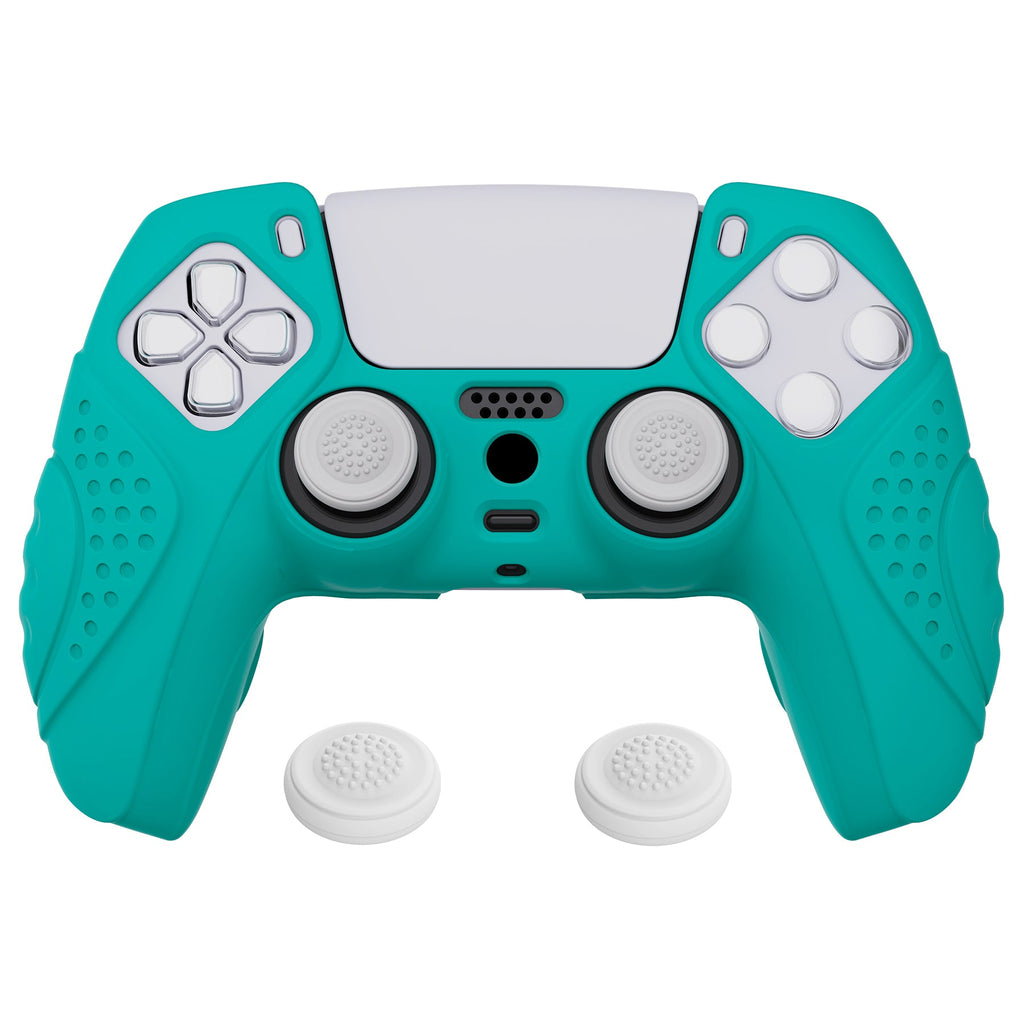 PlayVital Guardian Edition Anti-Slip Silicone Cover Skin with Thumb Grip Caps for PS5 Wireless Controller - Aqua Green PlayVital