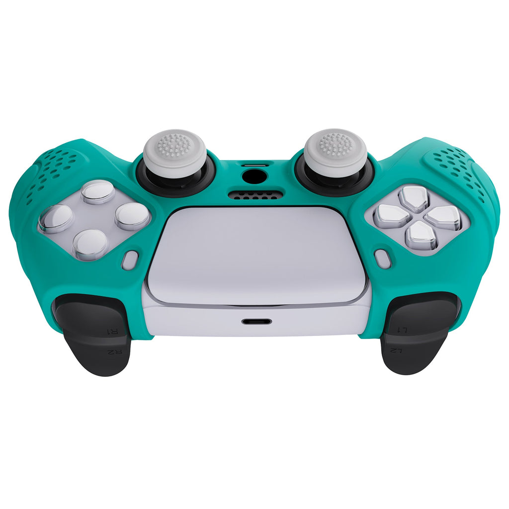 PlayVital Guardian Edition Anti-Slip Silicone Cover Skin with Thumb Grip Caps for PS5 Wireless Controller - Aqua Green PlayVital