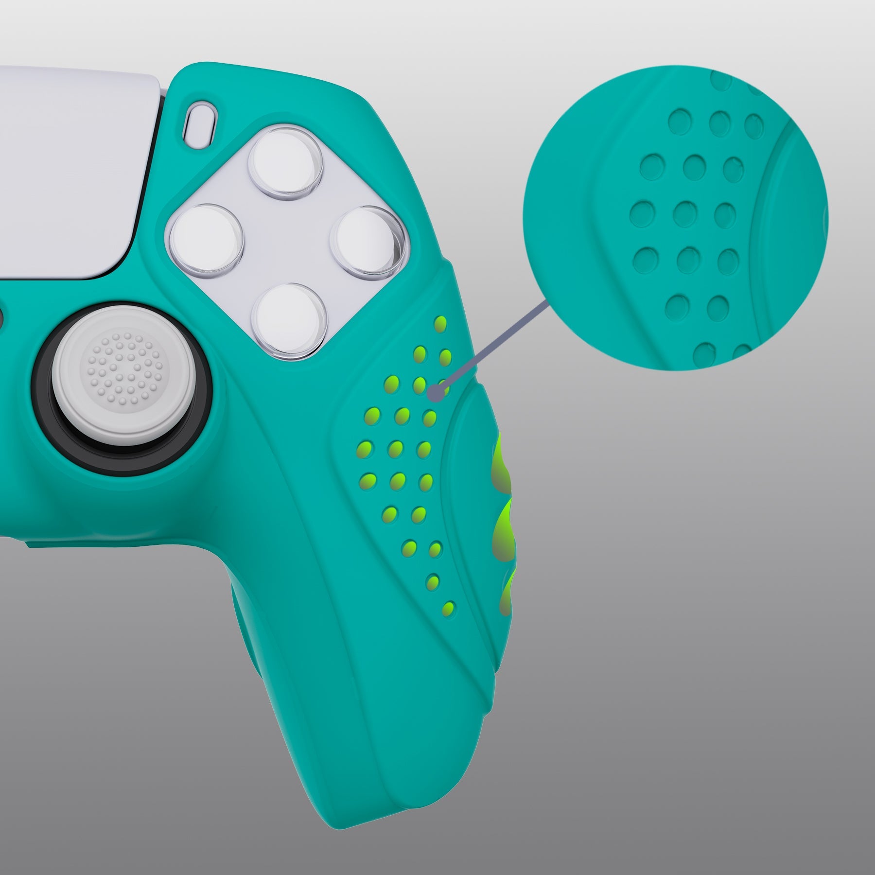 PlayVital Guardian Edition Anti-Slip Silicone Cover Skin with Thumb Grip Caps for PS5 Wireless Controller - Aqua Green PlayVital