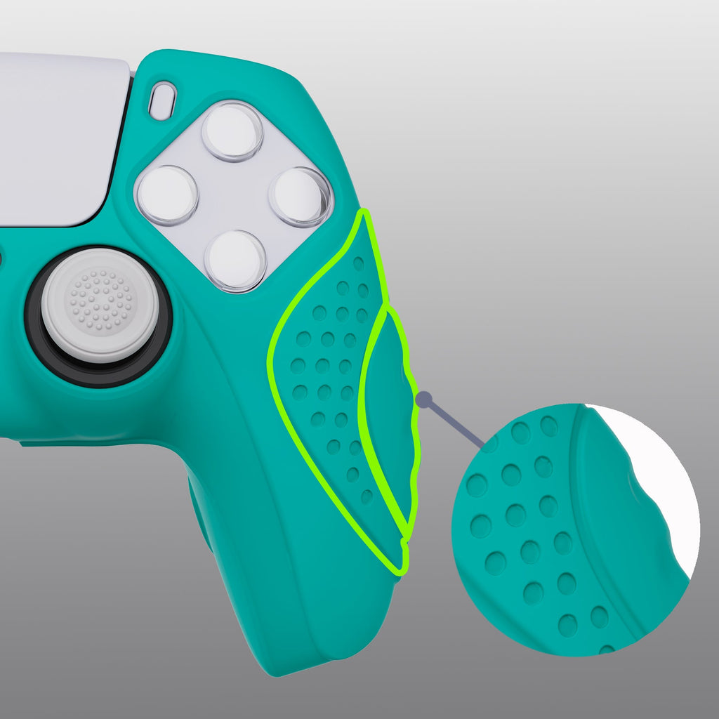 PlayVital Guardian Edition Anti-Slip Silicone Cover Skin with Thumb Grip Caps for PS5 Wireless Controller - Aqua Green PlayVital