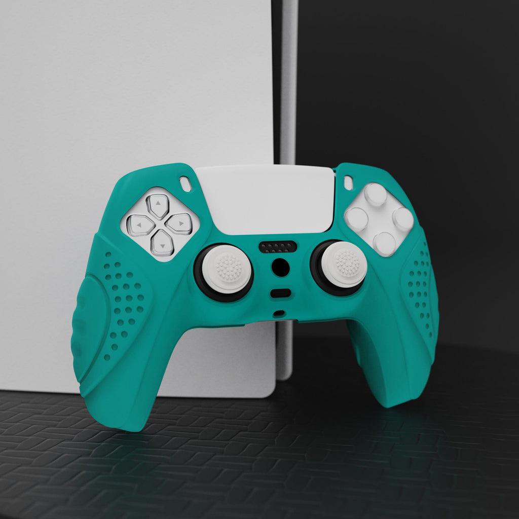 PlayVital Guardian Edition Anti-Slip Silicone Cover Skin with Thumb Grip Caps for PS5 Wireless Controller - Aqua Green PlayVital