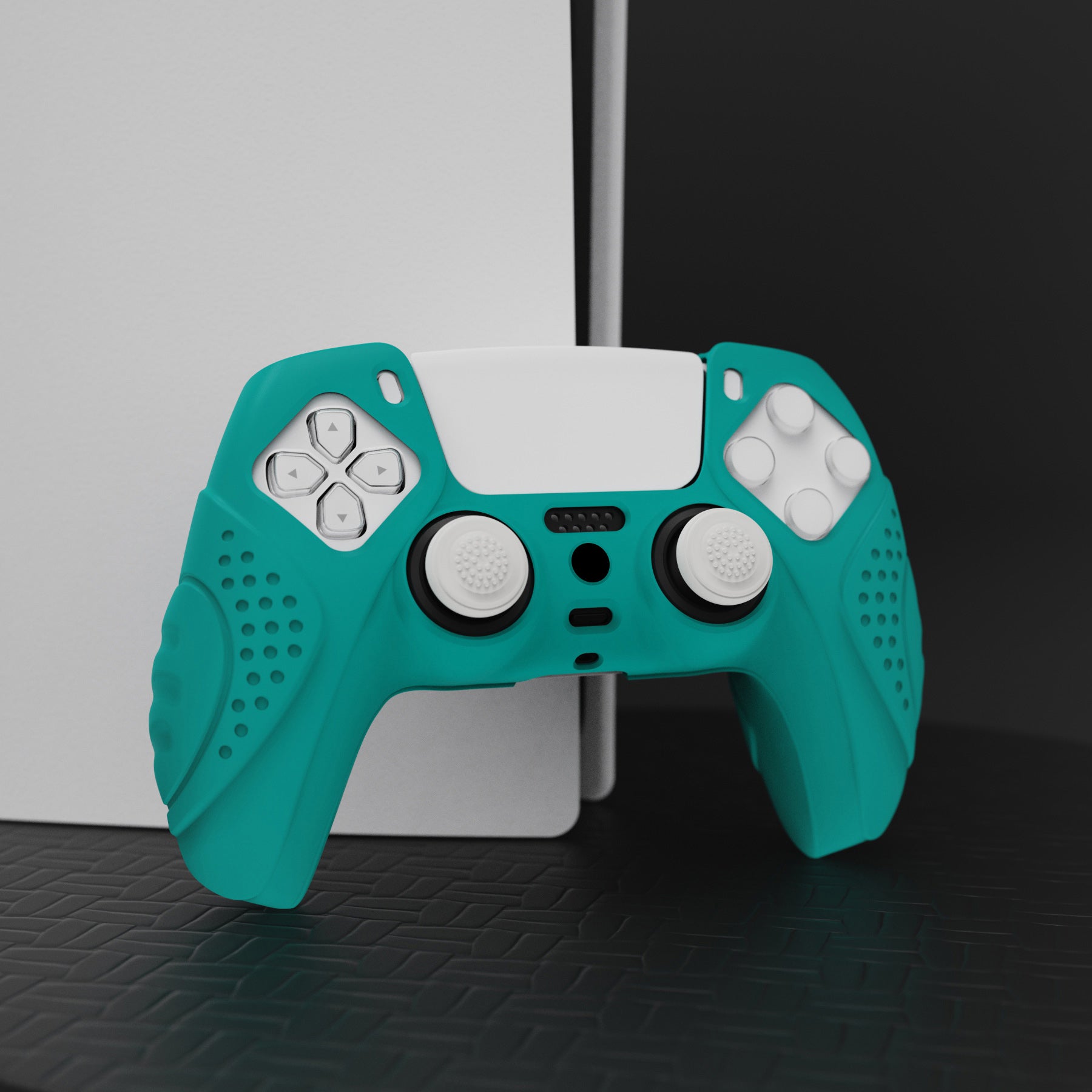 PlayVital Guardian Edition Anti-Slip Silicone Cover Skin with Thumb Grip Caps for PS5 Wireless Controller - Aqua Green PlayVital