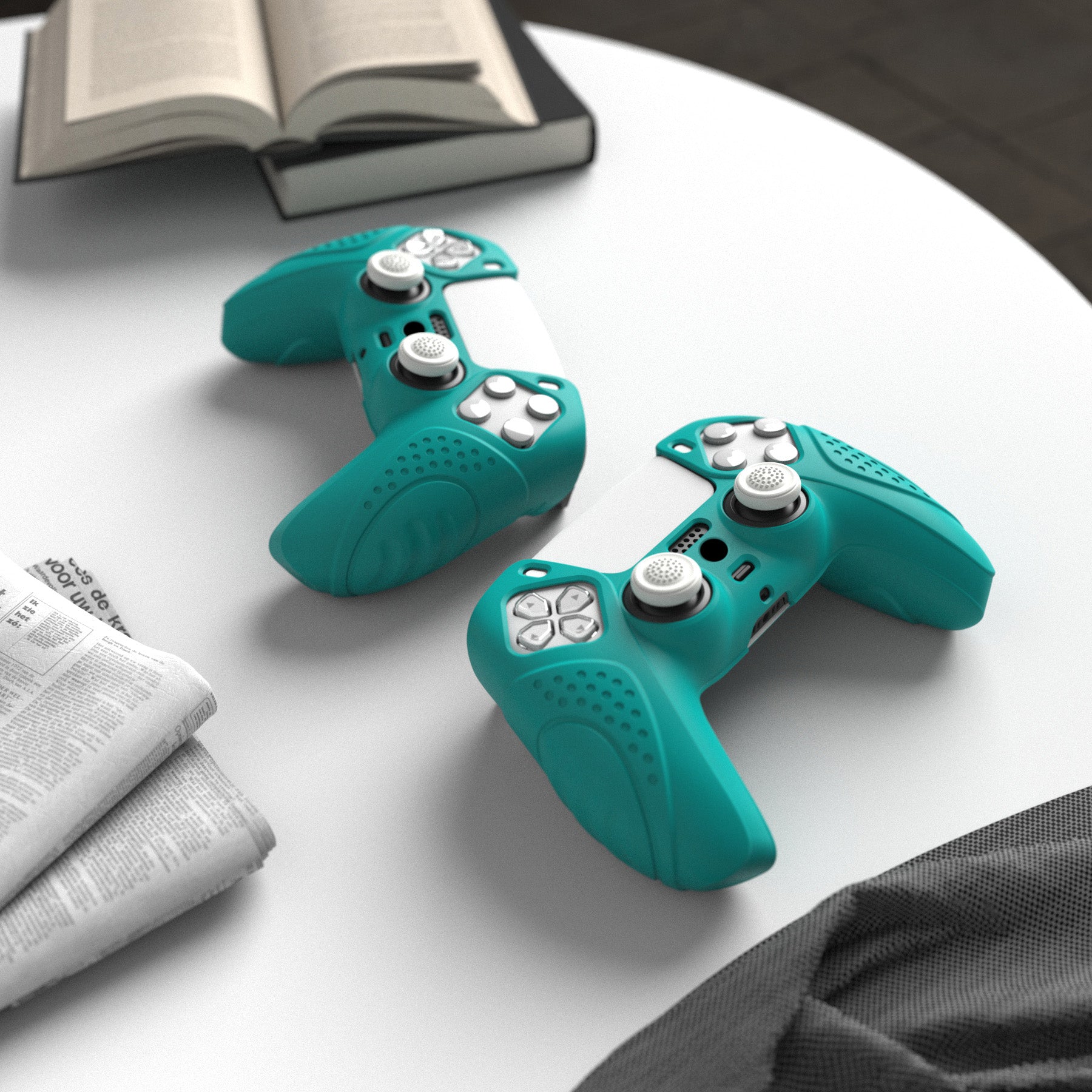 PlayVital Guardian Edition Anti-Slip Silicone Cover Skin with Thumb Grip Caps for PS5 Wireless Controller - Aqua Green PlayVital