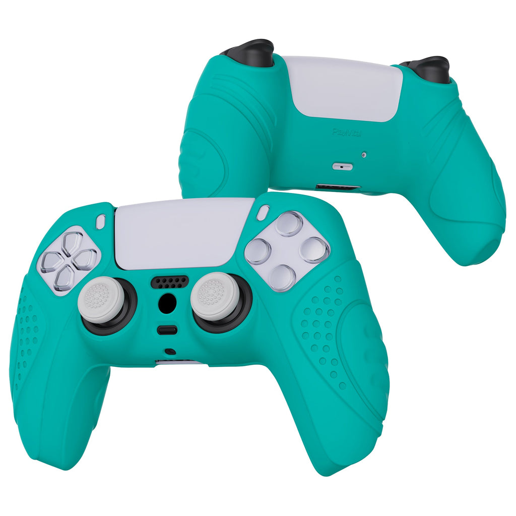 PlayVital Guardian Edition Anti-Slip Silicone Cover Skin with Thumb Grip Caps for PS5 Wireless Controller - Aqua Green PlayVital