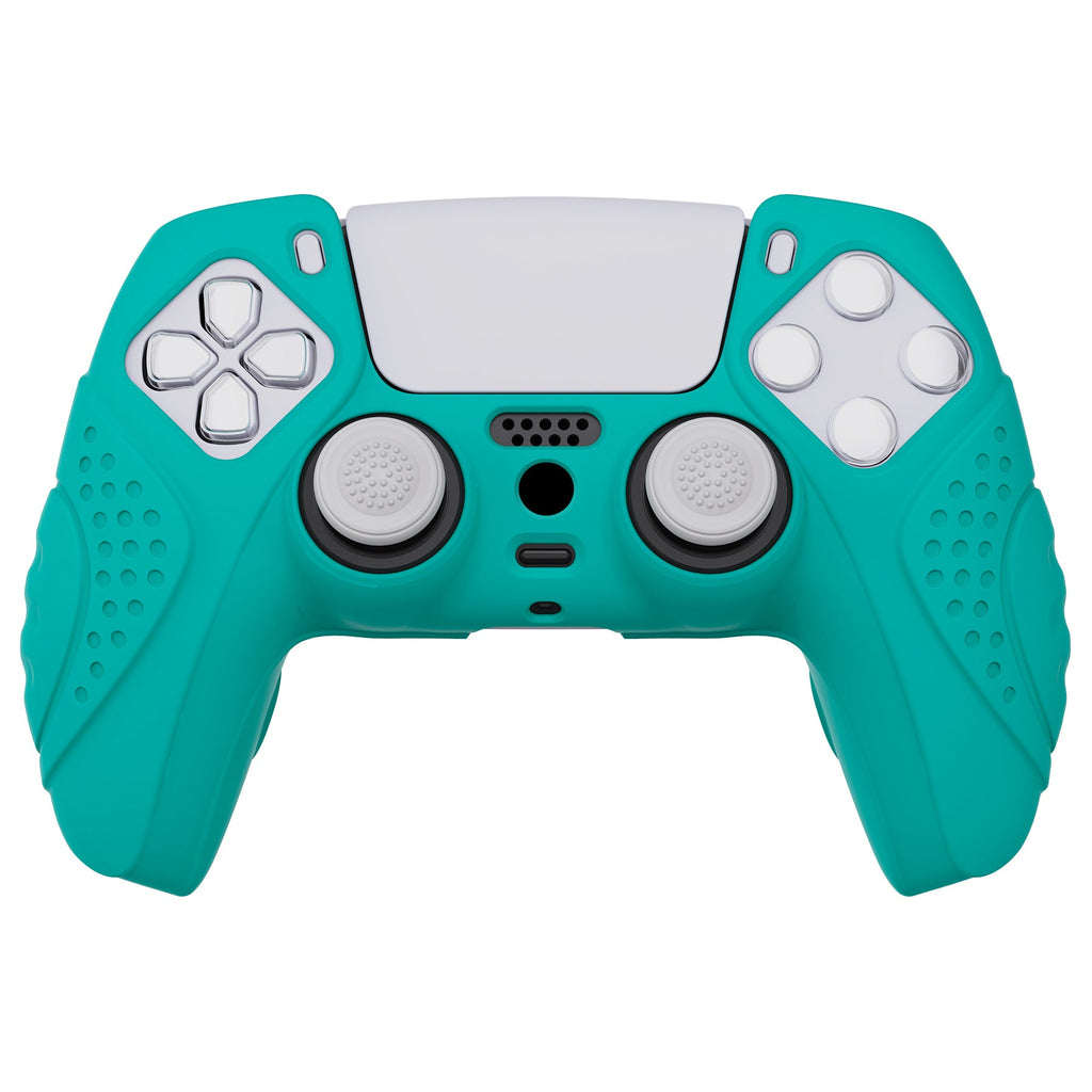 PlayVital Guardian Edition Anti-Slip Silicone Cover Skin with Thumb Grip Caps for PS5 Wireless Controller - Aqua Green PlayVital