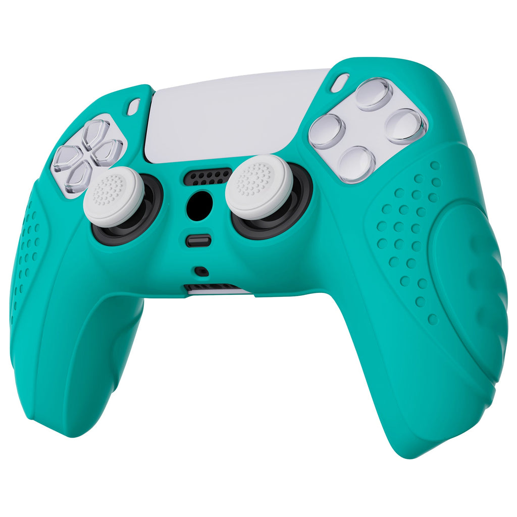 PlayVital Guardian Edition Anti-Slip Silicone Cover Skin with Thumb Grip Caps for PS5 Wireless Controller - Aqua Green PlayVital