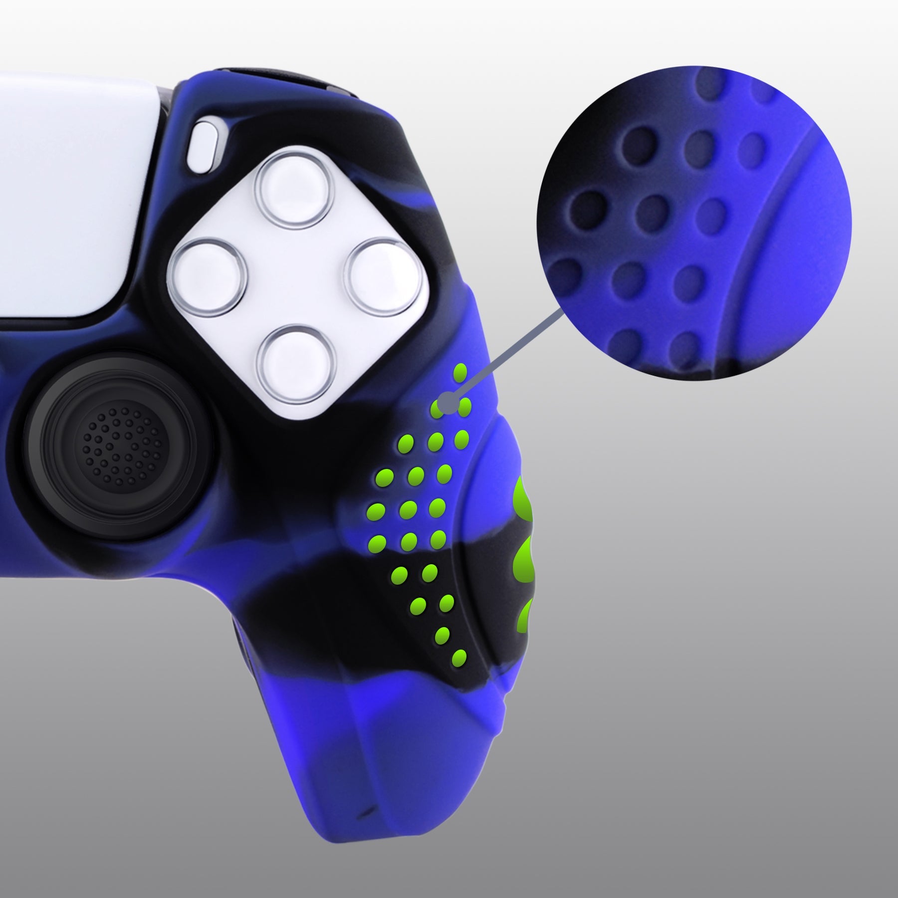 PlayVital Guardian Edition Anti-Slip Silicone Cover Skin with Thumb Grip Caps for PS5 Wireless Controller - Blue & Black PlayVital