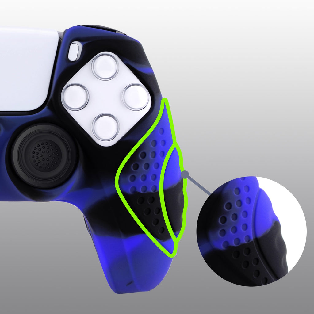 PlayVital Guardian Edition Anti-Slip Silicone Cover Skin with Thumb Grip Caps for PS5 Wireless Controller - Blue & Black PlayVital
