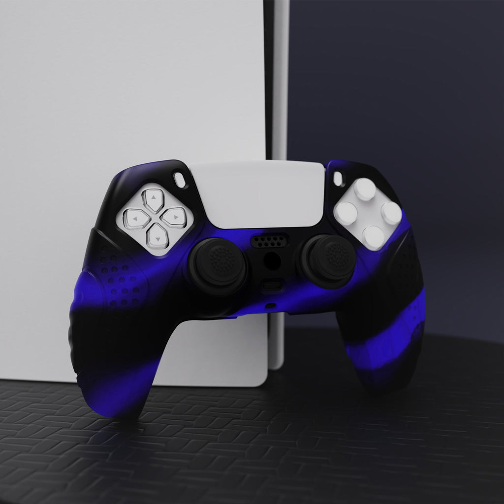 PlayVital Guardian Edition Anti-Slip Silicone Cover Skin with Thumb Grip Caps for PS5 Wireless Controller - Blue & Black PlayVital