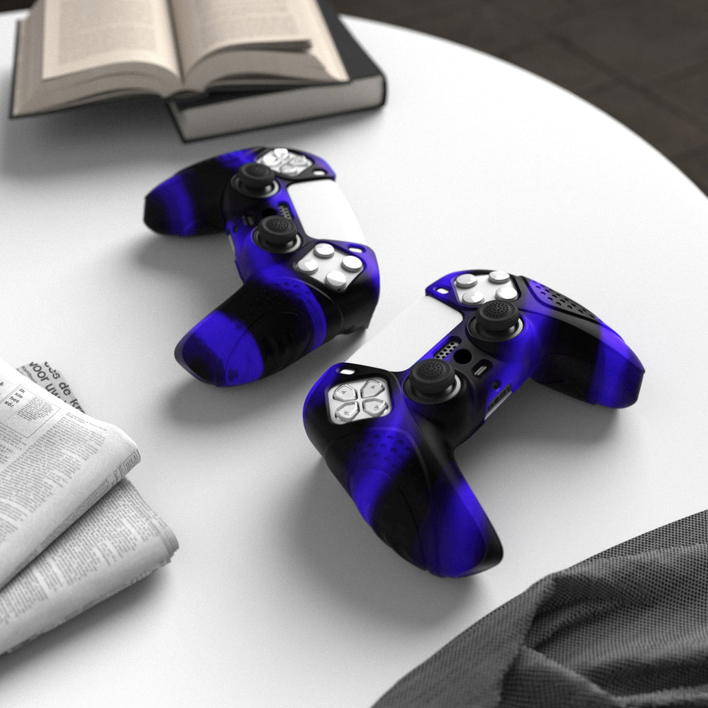 PlayVital Guardian Edition Anti-Slip Silicone Cover Skin with Thumb Grip Caps for PS5 Wireless Controller - Blue & Black PlayVital