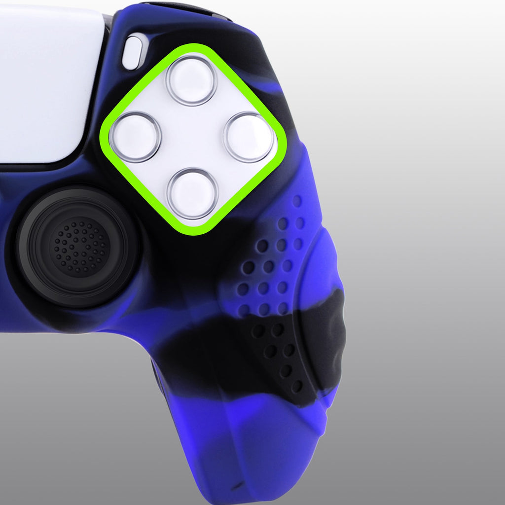 PlayVital Guardian Edition Anti-Slip Silicone Cover Skin with Thumb Grip Caps for PS5 Wireless Controller - Blue & Black PlayVital