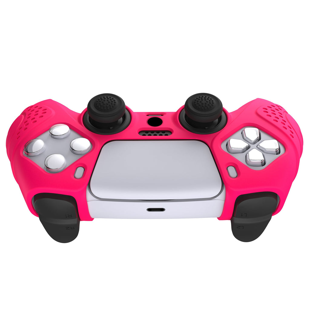 PlayVital Guardian Edition Anti-Slip Silicone Cover Skin with Thumb Grip Caps for PS5 Wireless Controller - Bright Pink PlayVital