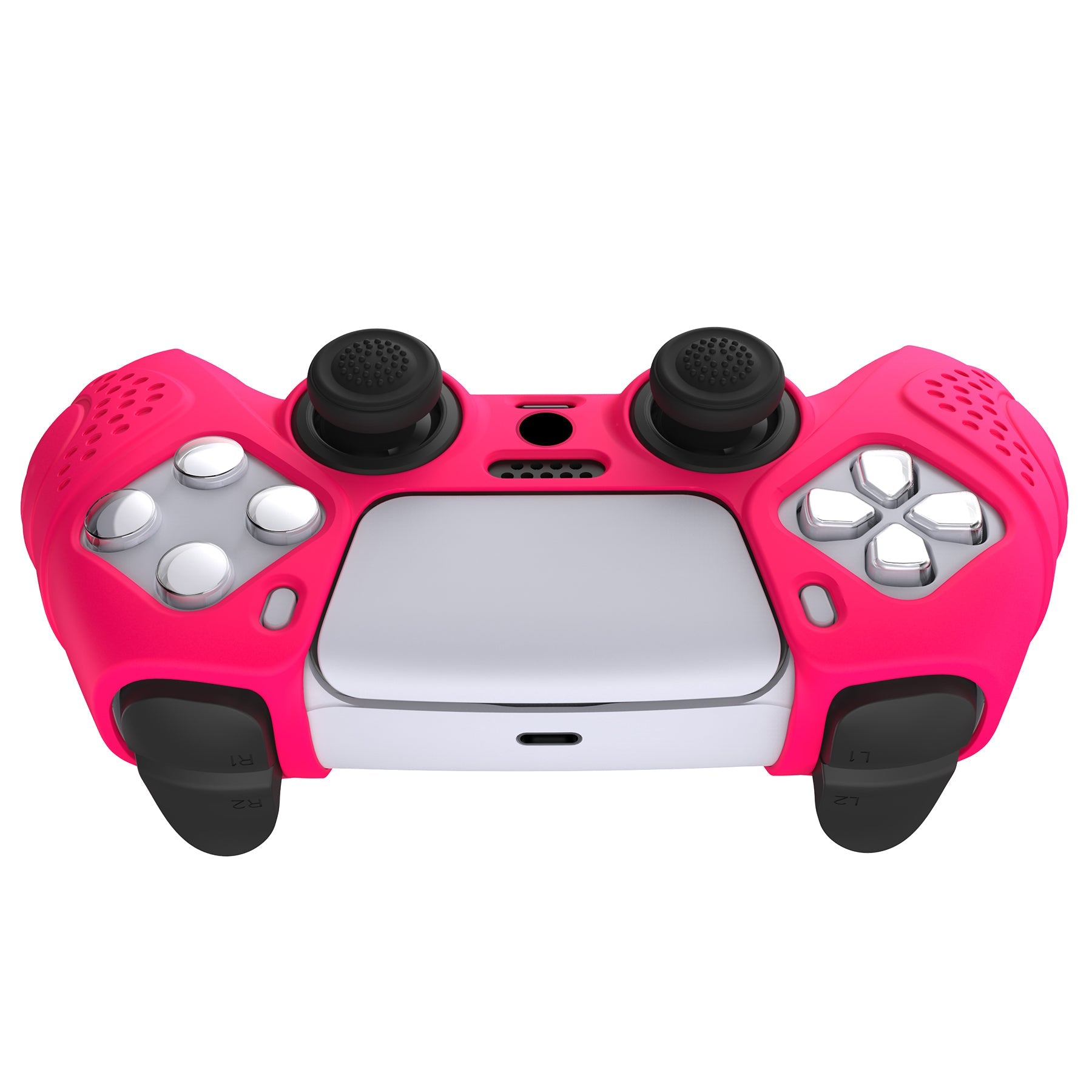 PlayVital Guardian Edition Anti-Slip Silicone Cover Skin with Thumb Grip Caps for PS5 Wireless Controller - Bright Pink PlayVital