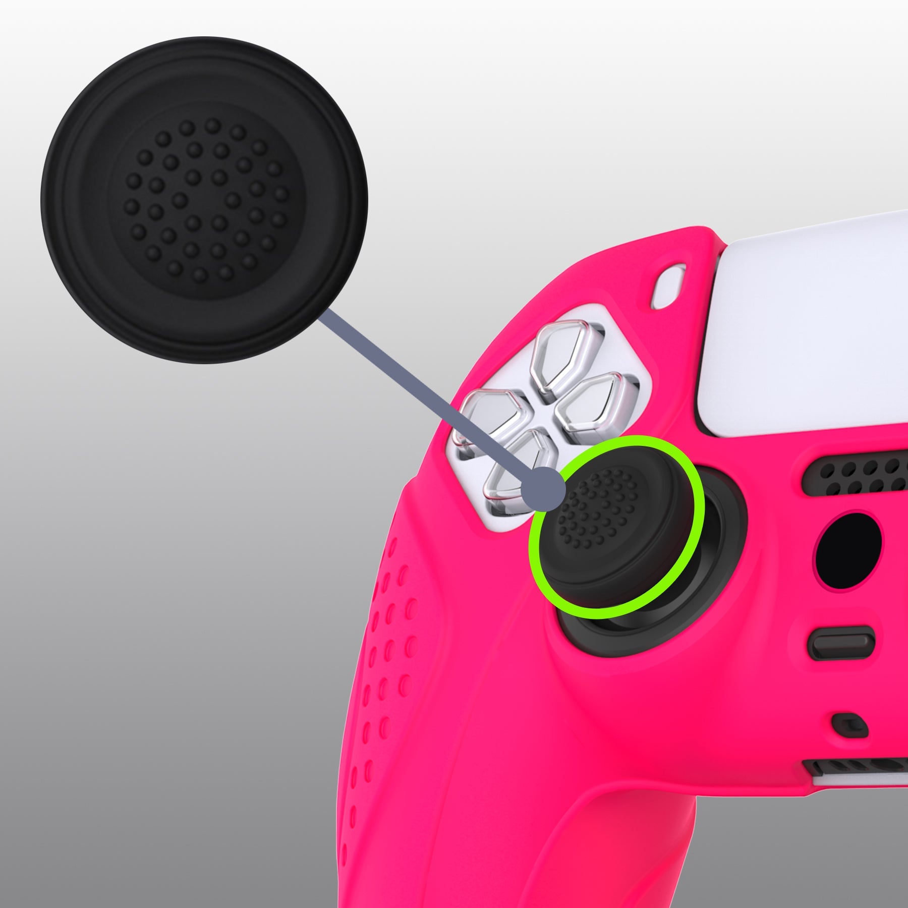 PlayVital Guardian Edition Anti-Slip Silicone Cover Skin with Thumb Grip Caps for PS5 Wireless Controller - Bright Pink PlayVital