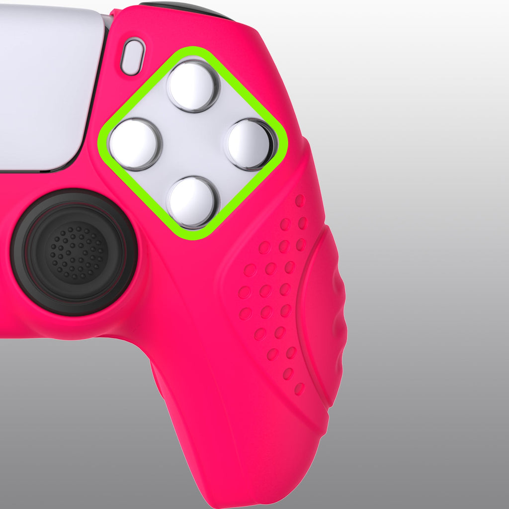 PlayVital Guardian Edition Anti-Slip Silicone Cover Skin with Thumb Grip Caps for PS5 Wireless Controller - Bright Pink PlayVital