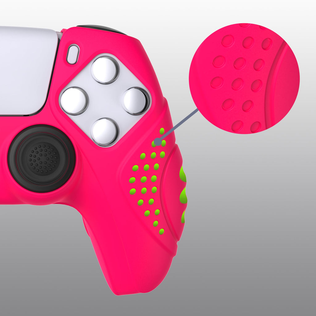 PlayVital Guardian Edition Anti-Slip Silicone Cover Skin with Thumb Grip Caps for PS5 Wireless Controller - Bright Pink PlayVital