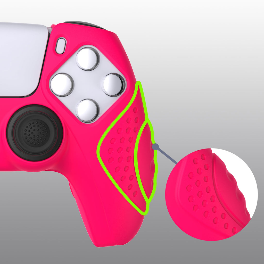 PlayVital Guardian Edition Anti-Slip Silicone Cover Skin with Thumb Grip Caps for PS5 Wireless Controller - Bright Pink PlayVital