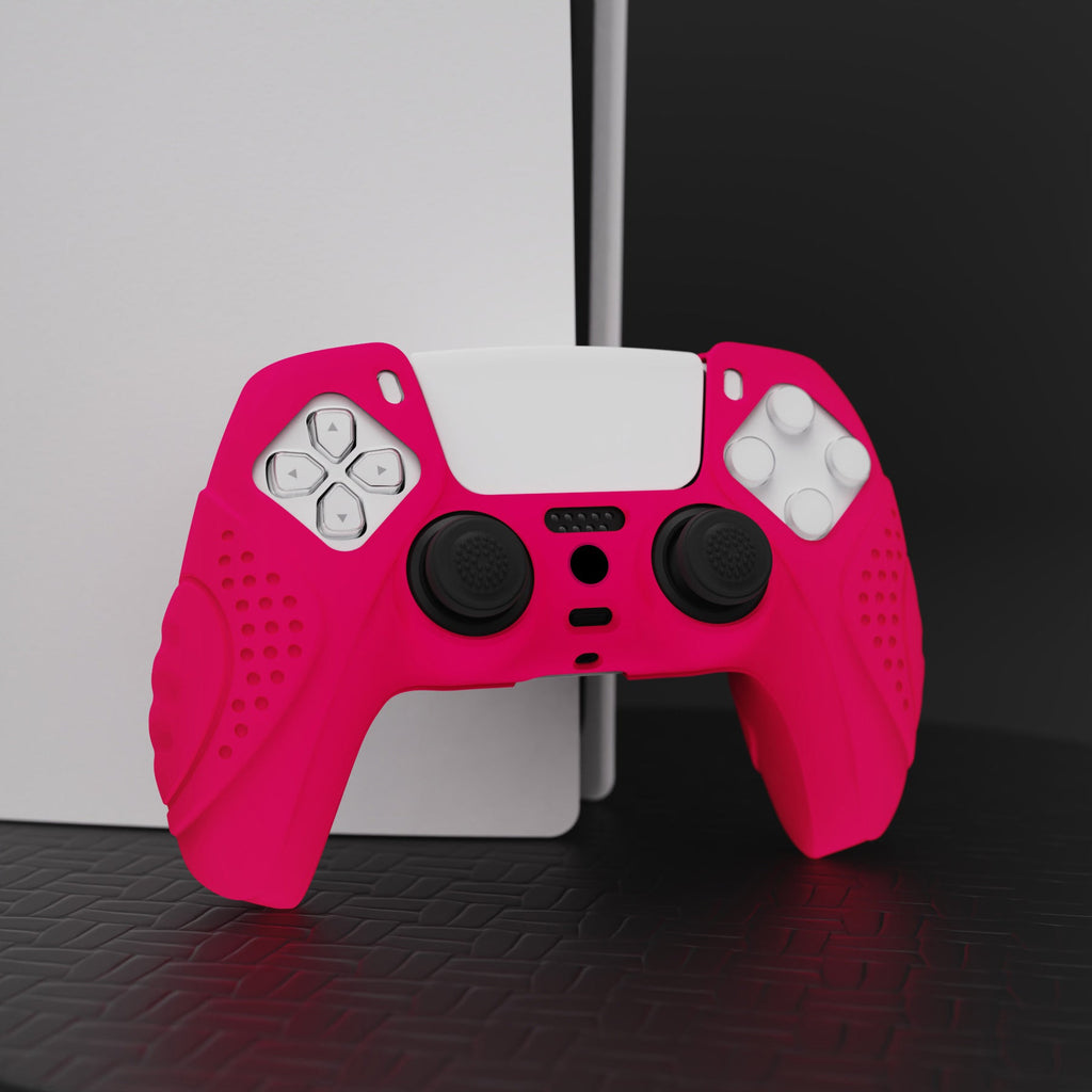 PlayVital Guardian Edition Anti-Slip Silicone Cover Skin with Thumb Grip Caps for PS5 Wireless Controller - Bright Pink PlayVital