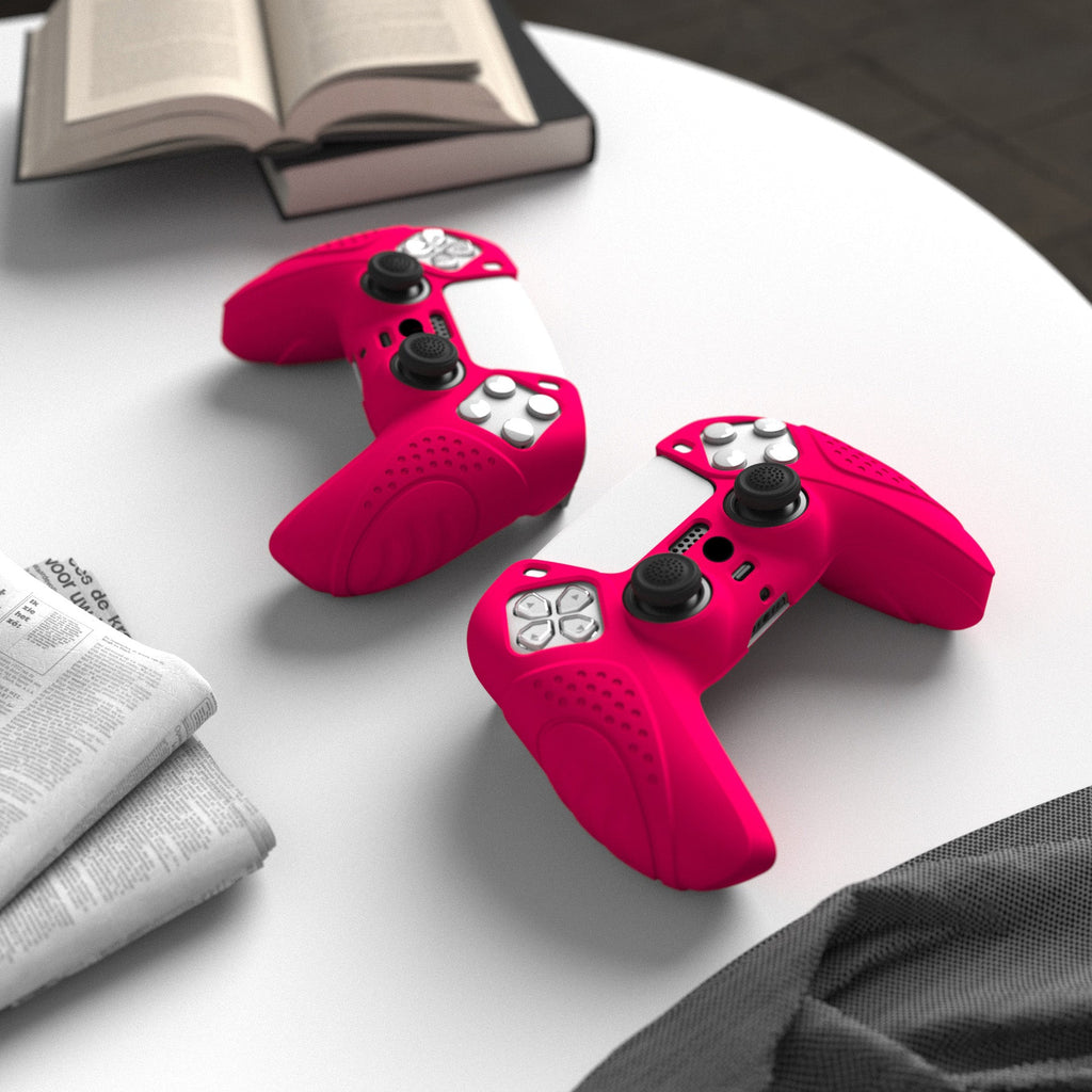 PlayVital Guardian Edition Anti-Slip Silicone Cover Skin with Thumb Grip Caps for PS5 Wireless Controller - Bright Pink PlayVital