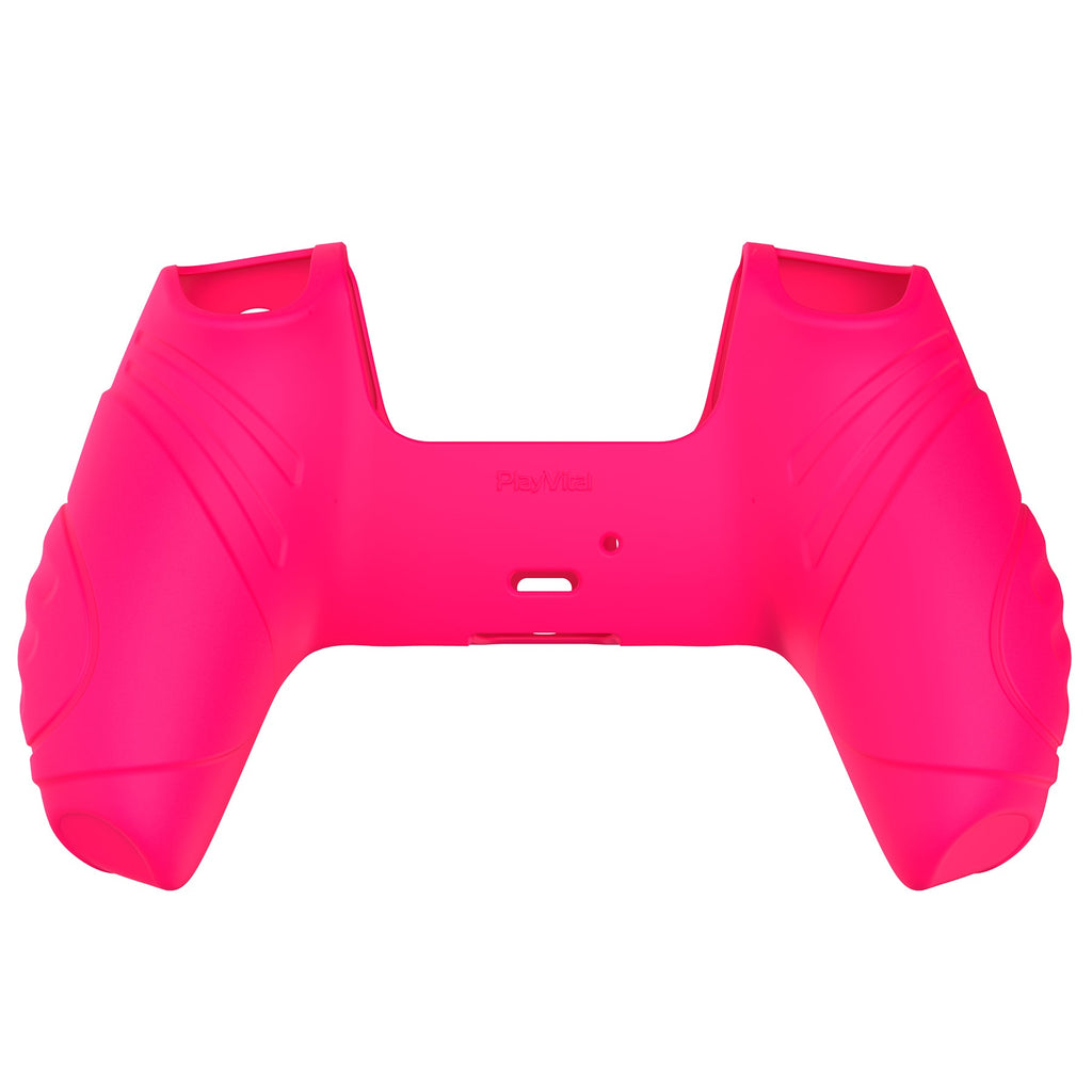 PlayVital Guardian Edition Anti-Slip Silicone Cover Skin with Thumb Grip Caps for PS5 Wireless Controller - Bright Pink PlayVital
