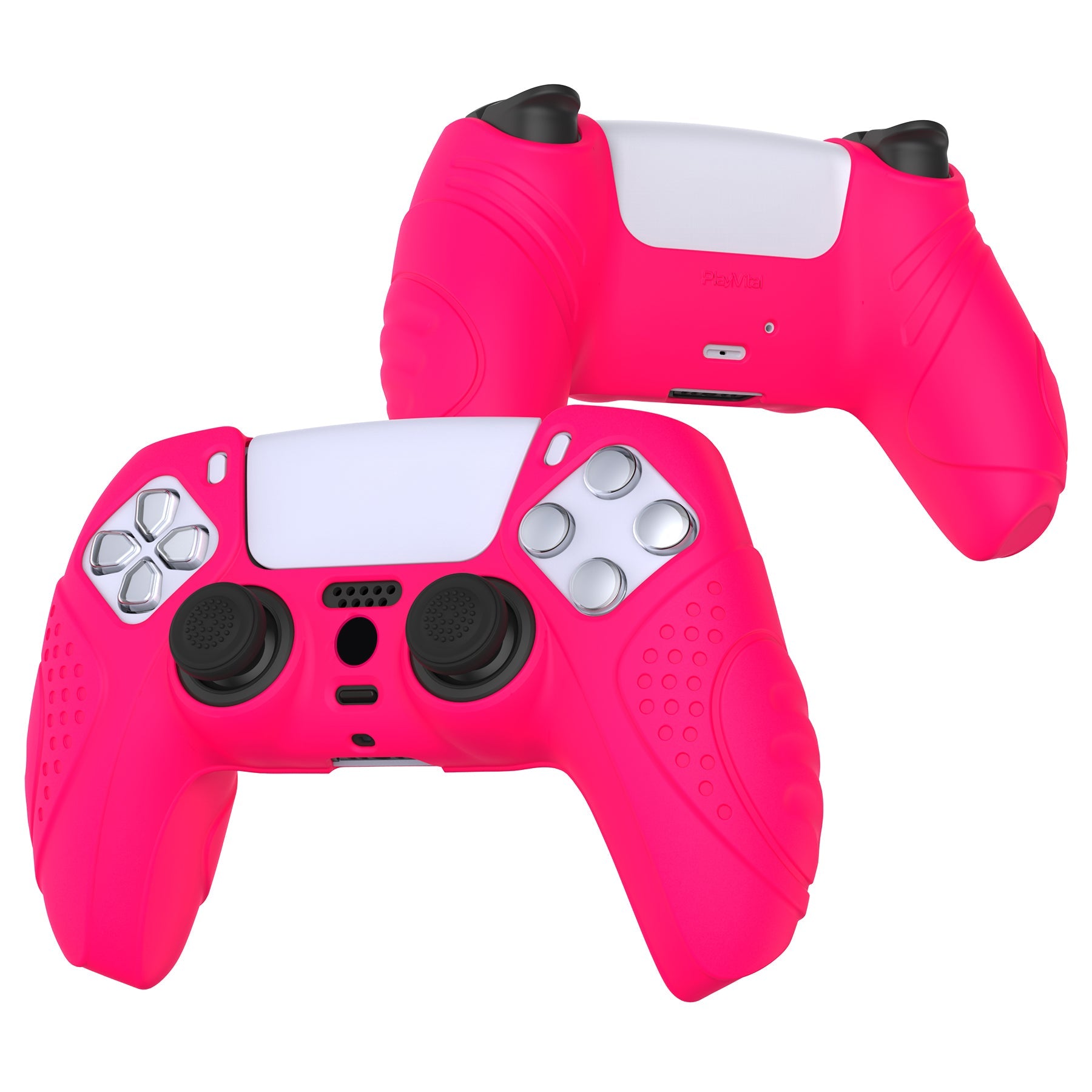 PlayVital Guardian Edition Anti-Slip Silicone Cover Skin with Thumb Grip Caps for PS5 Wireless Controller - Bright Pink PlayVital