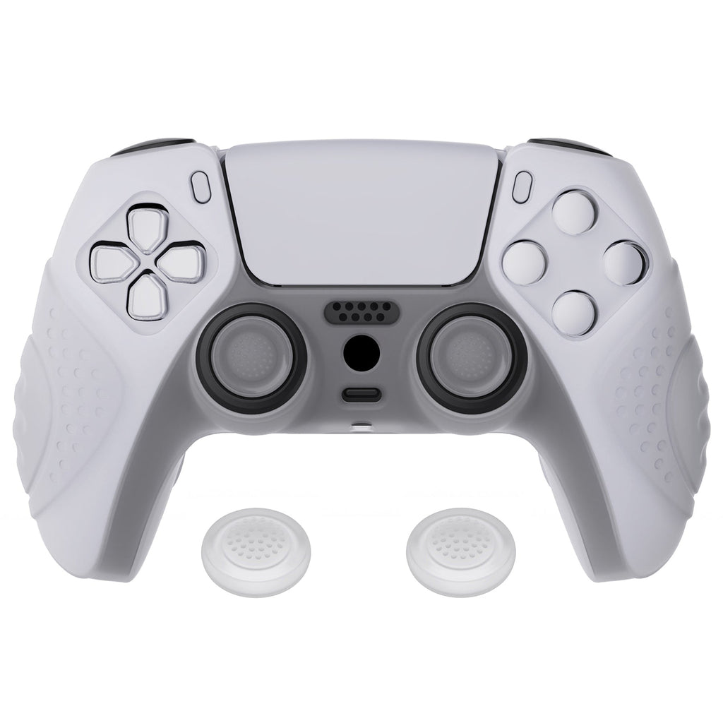 PlayVital Guardian Edition Anti-Slip Silicone Cover Skin with Thumb Grip Caps for PS5 Wireless Controller - Clear White PlayVital