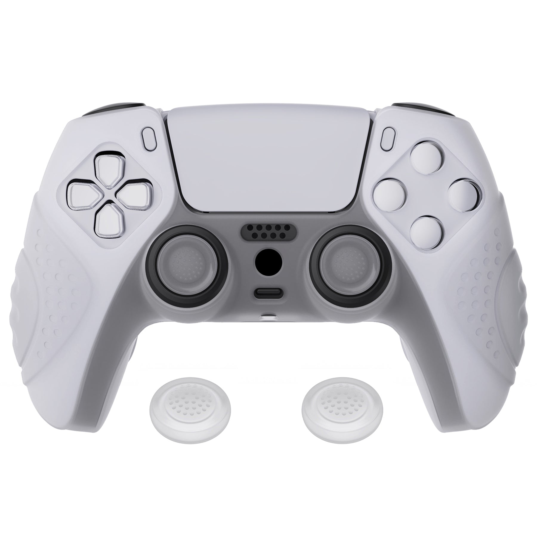 PlayVital Guardian Edition Anti-Slip Silicone Cover Skin with Thumb Grip Caps for PS5 Wireless Controller - Clear White PlayVital