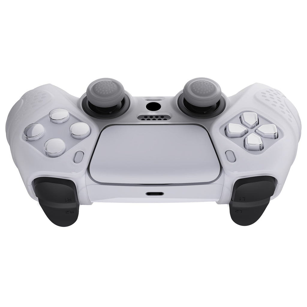 PlayVital Guardian Edition Anti-Slip Silicone Cover Skin with Thumb Grip Caps for PS5 Wireless Controller - Clear White PlayVital