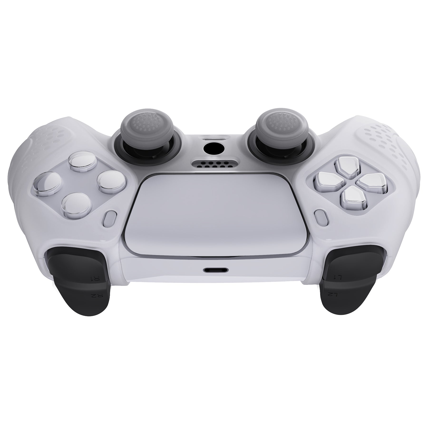 PlayVital Guardian Edition Anti-Slip Silicone Cover Skin with Thumb Grip Caps for PS5 Wireless Controller - Clear White PlayVital