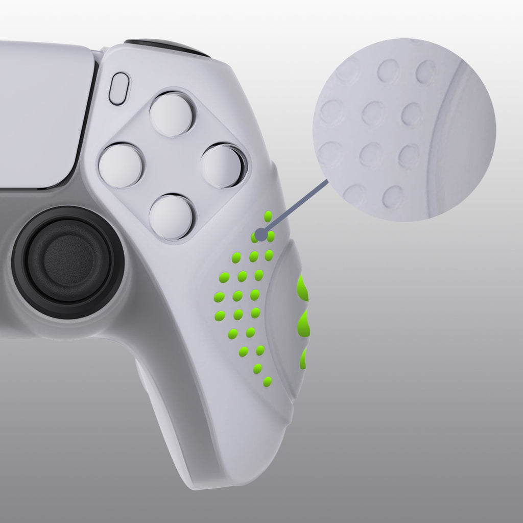 PlayVital Guardian Edition Anti-Slip Silicone Cover Skin with Thumb Grip Caps for PS5 Wireless Controller - Clear White PlayVital