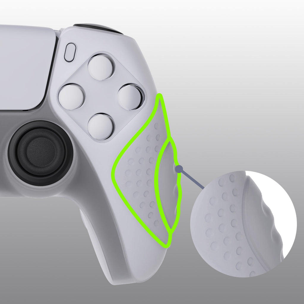 PlayVital Guardian Edition Anti-Slip Silicone Cover Skin with Thumb Grip Caps for PS5 Wireless Controller - Clear White PlayVital