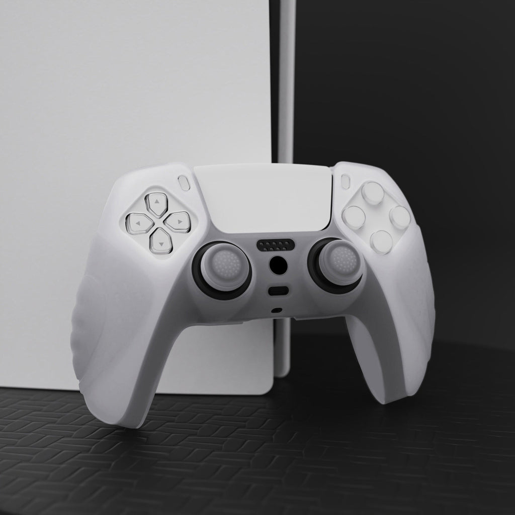 PlayVital Guardian Edition Anti-Slip Silicone Cover Skin with Thumb Grip Caps for PS5 Wireless Controller - Clear White PlayVital