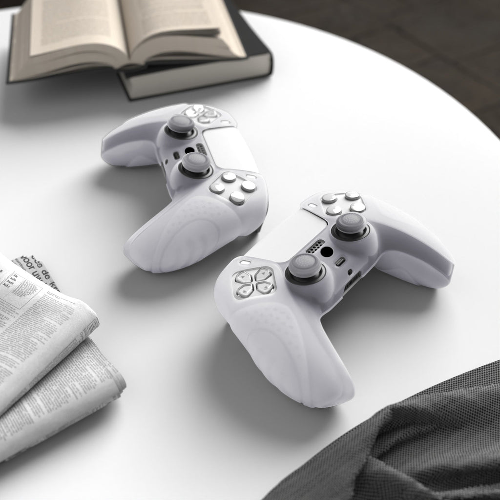 PlayVital Guardian Edition Anti-Slip Silicone Cover Skin with Thumb Grip Caps for PS5 Wireless Controller - Clear White PlayVital
