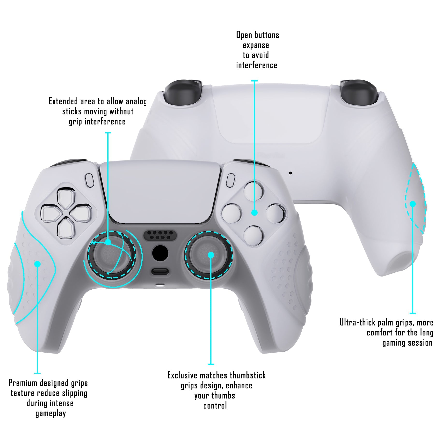 PlayVital Guardian Edition Anti-Slip Silicone Cover Skin with Thumb Grip Caps for PS5 Wireless Controller - Clear White PlayVital