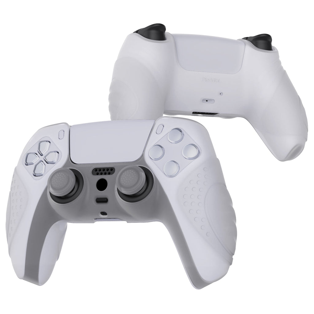 PlayVital Guardian Edition Anti-Slip Silicone Cover Skin with Thumb Grip Caps for PS5 Wireless Controller - Clear White PlayVital