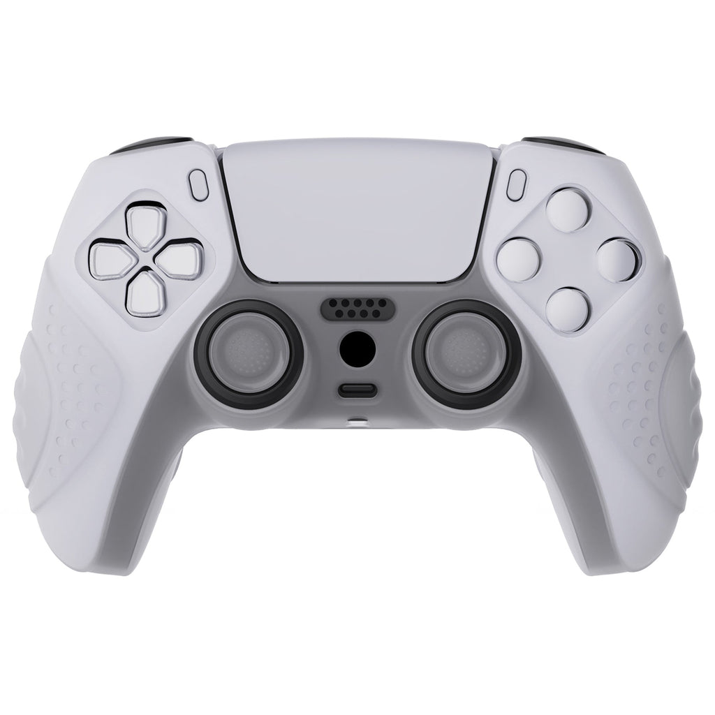PlayVital Guardian Edition Anti-Slip Silicone Cover Skin with Thumb Grip Caps for PS5 Wireless Controller - Clear White PlayVital