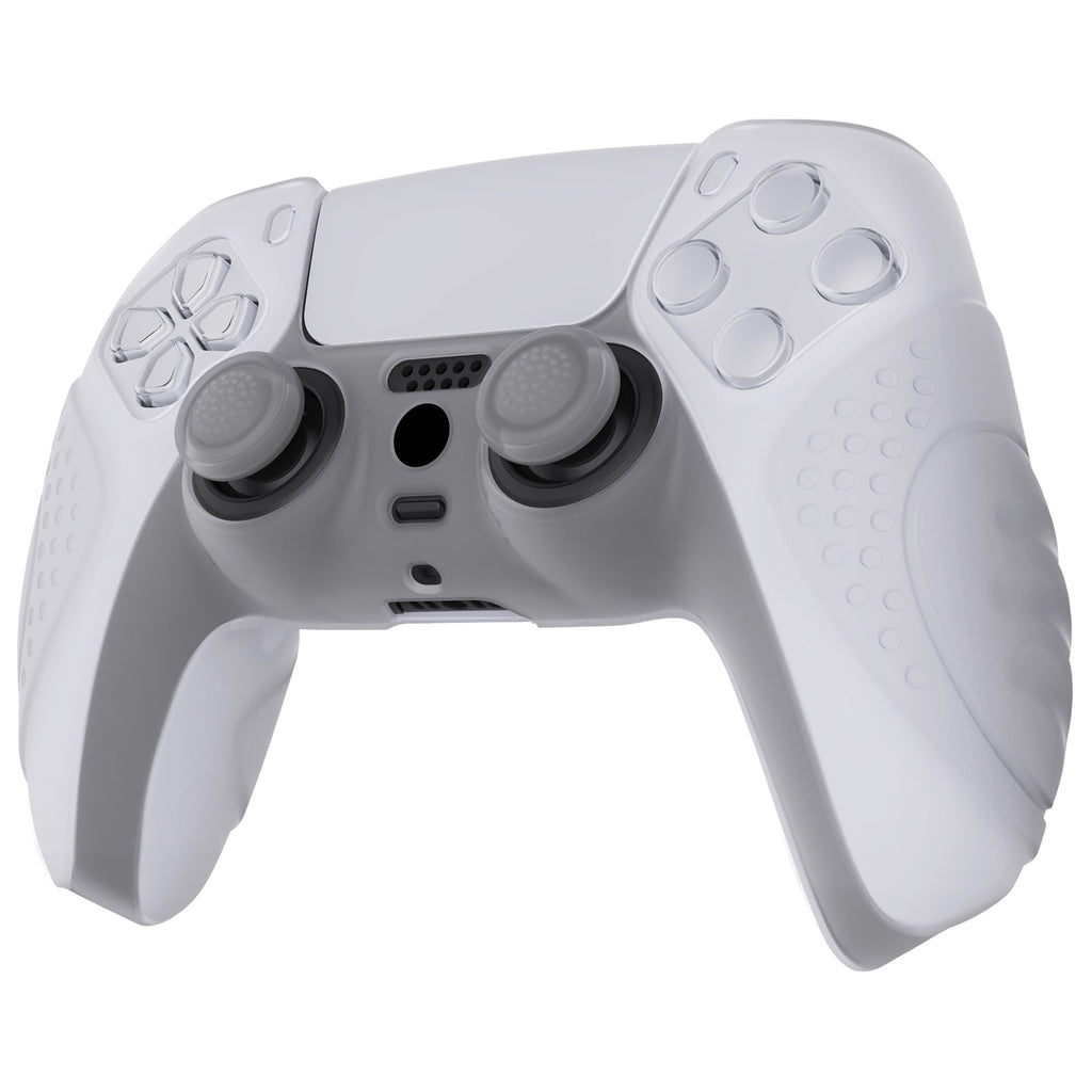 PlayVital Guardian Edition Anti-Slip Silicone Cover Skin with Thumb Grip Caps for PS5 Wireless Controller - Clear White PlayVital